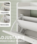 Space Saving Shoe Cabinet With Two Flip Drawers And Adjustable Shelf, narrow white shoe organizer detail showing adjustable panels