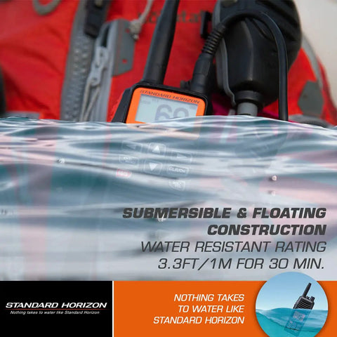 STD-CMP460 Speaker Mic For Most Handheld VHF Radios submerged in water, showcasing water-resistant feature on a lifejacket.