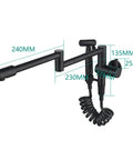 Brass Kitchen Faucet With Side Sprayer And Wall Mount Pot Filler, 360 Degree Rotating Double Joint Swing Arm, Single Handle Black Finish