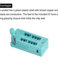Universal 14 Pin ZIF IC Test Socket With 3mm Pitch For Microcontrollers Chips Breadboards And IC Programming, green shell