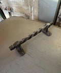 Set Of 2 Oversized Cast Iron Door Pull Handles With Twisted Forged Design for rustic barn shed door in a vintage setting