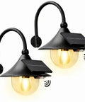 Two Pack Solar Barn Lights With Motion Sensor And 3 Lighting Modes, Vintage Gooseneck Outdoor Wall Sconces