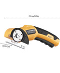 Boss Grade Cordless Electric Scissors For Cardboard Boxes, Rechargeable Rotary Cutter Slides Through Carpet And Plastic, No Sweat 4V Power Tool With Fast Charge Cable And Carry Pouch, 21cm length, ergonomic handle.