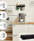 Wall Mounted Espresso Tamper Holder And Coffee Station Organizer With 54mm Portafilter Storage Rack for barista setup.