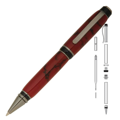 Big Ben Cigar Twist Ballpoint Pen Kit Starter Kit for Woodturning Projects, pen and disassembled components shown