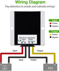 Wiring diagram for DC Boost Converter From 12V To 19V Up To 5A 95W Power Supply Module with input and output connections.