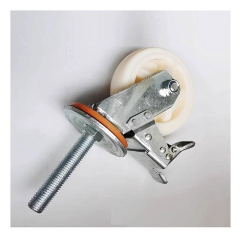 Heavy Duty 5 Inch Nylon Swivel Casters With Brakes And M20 Threaded Rod Mounts 4 Pack for smooth rolling shop carts.