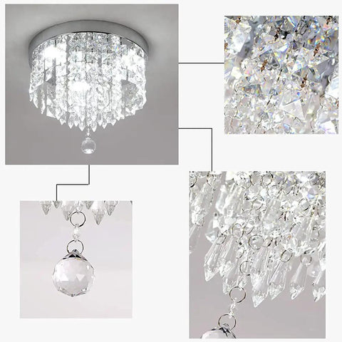 Dope Crystal Chandelier LED Ceiling Light Flush Mount In Stainless Steel With Beaded Shade, crystal details display