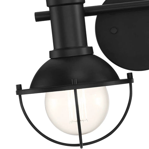 Close-up of black metal detail on Industrial Farmhouse 4 Light Bathroom Vanity Fixture In Brushed Gold For A Dope Modern Vibe
