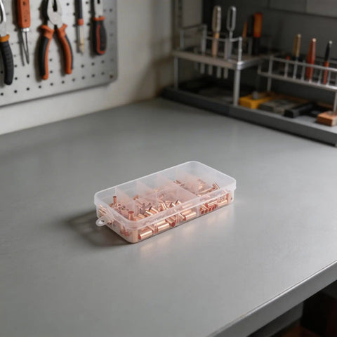 Top Tier 250 Piece Copper Wire Ferrule Kit With 7 Sizes Of Non Insulated Crimp Connectors Made From Pure Red Copper Electrical Butt Terminals in case