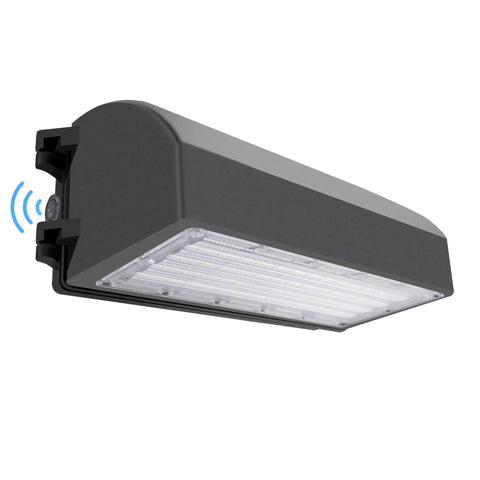 Crazy Bright 70W LED Full Cutoff Wall Pack With 8,400 Lumens At 5000K Daylight, Dusk To Dawn Sensor, black exterior view