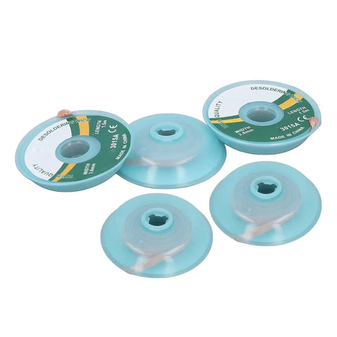 5 pack desoldering wick copper alloy solder braid reels for PCB tin removal, 1.5m each, pro grade solder tool for quick cleanup