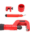 4-Piece Tubing Cutter Kit with Ergonomic Handles and Deburring Tool for clean cuts on copper, aluminum, stainless steel, PVC pipes.
