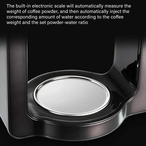 Close-up of Five Cup Coffee Maker With Glass Carafe Bean To Cup Espresso Machine Automatic Intelligent Commercial Brew 33.8 Oz