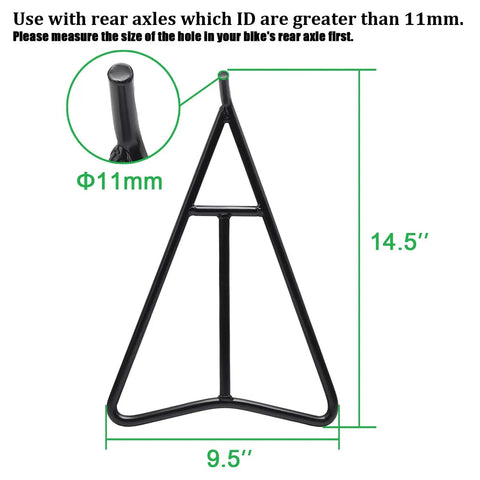 Triangle Dirt Bike Stand Built Like a Tank, Solid Steel Frame with welded tip, universal fit, black powder coat dimensions diagram