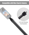 Carbon Fiber Selfie Stick With Telescopic Shaft Reaches Near Fifty Nine Inches showing 1/4 inch screw connection for action cams.