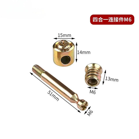 Rust Proof Cam Lock Fittings 10 Pack Four In One Furniture Connectors With Eccentric Cams Nuts Bolts, close-up of steel fittings and hardware.