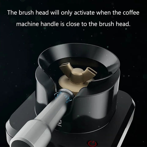 Effortless Electric Portafilter Cleaner features an auto-activating brush head design for easy stale coffee ground removal.