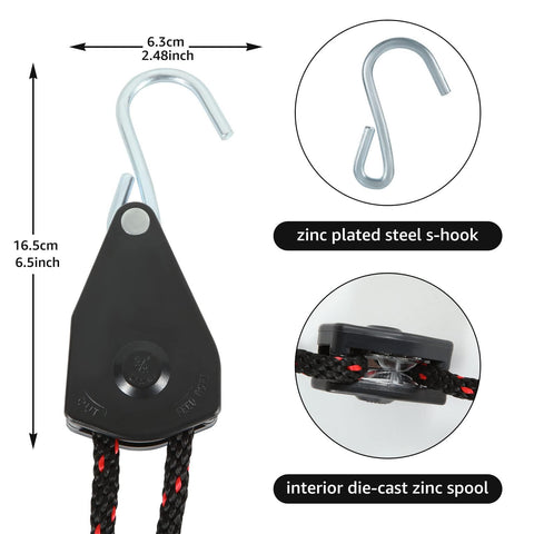 Close-up of Two Pack Kayak Rope Tie Downs showing 3/8 inch heavy-duty bow and stern straps with adjustable rope clips and zinc s-hook.