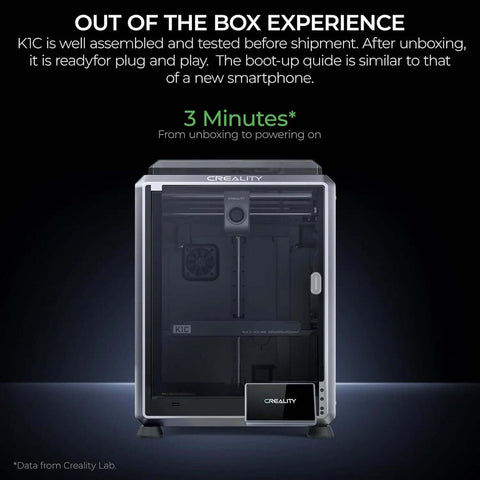 K1C 3D Printer Crazy Fast CoreXY System With 600 Millimeters Per Second Print Speed And 20000 Millimeters Per Second Squared Acceleration shown in packaging.