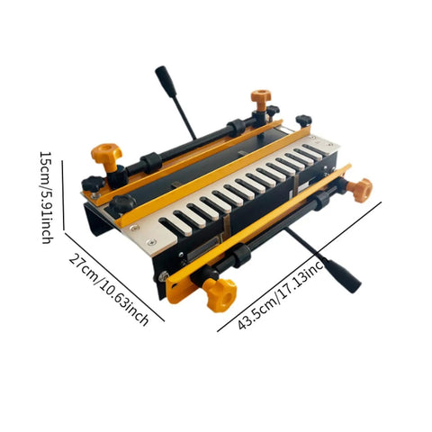 Precision Dovetail Router Jig Built Tough Aluminum Template For Smooth Sailing In Drawer And Cabinet Joinery Professional Woodworker Alignment Tool Accommodates Up To Twelve Inches, showing dimensions and clamping features.