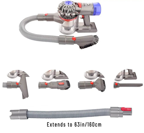 3-In-1 Vacuum Attachment Bundle With 23 Inch Flexible Crevice Tool, 63 Inch Extension Hose And Soft Dusting Brush shown attached to vacuum