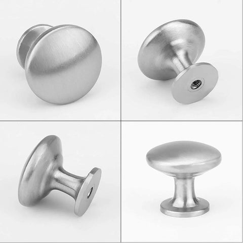 Front and side view of Round Satin Nickel Cabinet Knobs 20 Pack For Kitchen And Bath By Homdiy, Solid Zinc Alloy Drawer Pulls, 1-1/8 inch