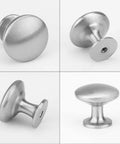 Round Cabinet Knobs 12 Pack Satin Nickel Zinc Alloy Drawer Pulls One Eighth Inch four views showing surfaces and bases