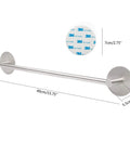 16 Inch Stainless Steel Towel Bar With 3M Self Adhesive Wall Mount No Drill Brushed Nickel For Bathroom And RV, shown with dimensions.