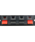 Front view of 5 Pack 4 Pin Stereo Speaker Terminal Block Strip Shape Connector Plate 4 Position 4 Way Amplifier Push Release Test Clip