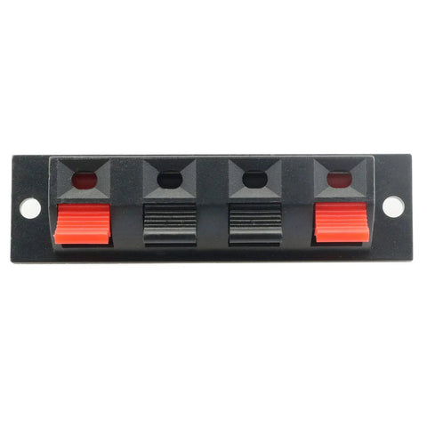 Front view of 5 Pack 4 Pin Stereo Speaker Terminal Block Strip Shape Connector Plate 4 Position 4 Way Amplifier Push Release Test Clip