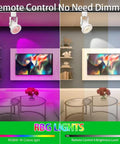 12W RGBW Track Light Heads 6 Pack with 16 color options illuminating a modern living room with remote controlled dimmer.