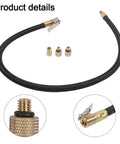 Universal 60CM Tire Inflator Hose With Quick Connect Valve Adapter For Cars Trucks And SUVs Featuring Rock Solid Reinforced Rubber Rated Up To 300 PSI Max Pressure For No Fuss Inflation At Home Or Shop And Save Time Driving Today. 60cm rubber hose with brass quick connect adapter