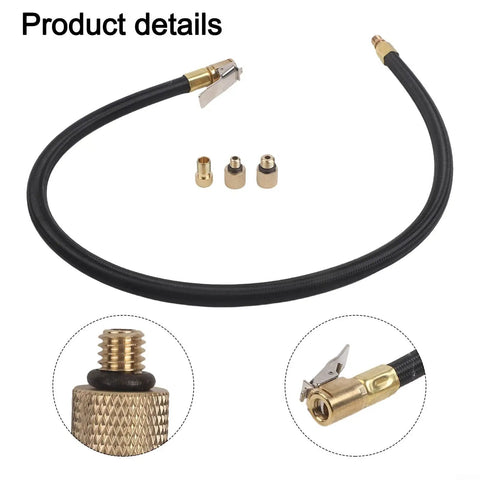 Universal 60CM Tire Inflator Hose With Quick Connect Valve Adapter For Cars Trucks And SUVs Featuring Rock Solid Reinforced Rubber Rated Up To 300 PSI Max Pressure For No Fuss Inflation At Home Or Shop And Save Time Driving Today. 60cm rubber hose with brass quick connect adapter
