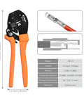 Power Wire Crimping Tool For 15, 30, And 45 Amp Quick Disconnect Terminals with 10-20 AWG capacity, carbon steel, dimensions shown.