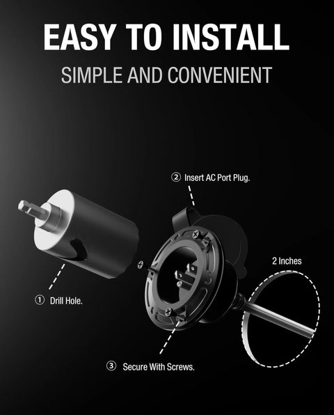 Installation steps for RV Shore Power Inlet Plug Kit with 16 inch extension cord and five in one T blade adapter