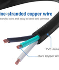 Close-up of Heavy Duty 6 Foot 12 Gauge 3 Prong Power Cord Replacement For Home Appliances showing fine-stranded copper wire.