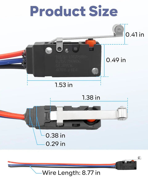 All Weather Waterproof Microswitch With Track Roller Bar For Indoor Outdoor Use SPDT 3 Pin 10A 125/250V dimensions diagram