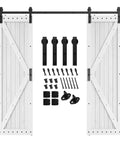 Heavy Duty 8 Ft Double Sliding Barn Door Hardware Kit In Black Carbon Steel With J-Shape Track For Two Doors, Smooth Quiet Roller System