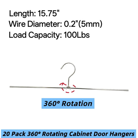 20 Pack 15 Point 7 Inch 360 Degree Rotating Cabinet Door Hangers With Fifty Zinc Screws Killer For Smooth Spray Paint Coverage And Heavy Duty Woodworking Projects Gonna Look Fresh, silver metal hangers with 360° rotation.
