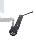 No Sweat Drill Powered Trailer Dolly With 10000 Lbs Capacity And Smart Auto Brake For RV Boat Haulers close-up of steel frame and wheel.