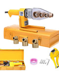 Heavy Duty Pro Grade 1000W 220V Plastic Pipe Weld Kit with Six Diameter Welding Heads, tool case, pipe cutter, and tape