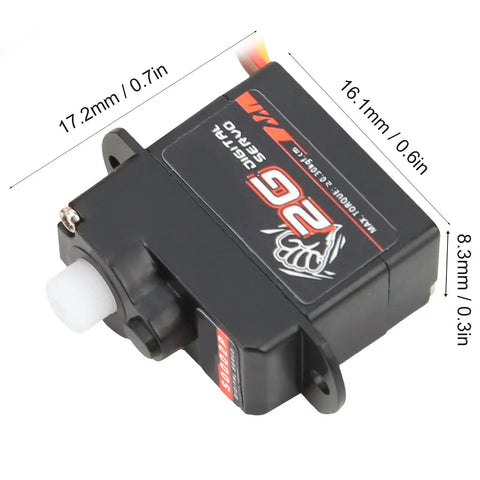 Slick Compact 2G Digital Servo With Rock Solid Torque And Sick Power Coreless Motor Knockout Upgrade For Remote Control Cars Airplanes Helicopter Rigs Precision Steering, showcasing dimensions and features.