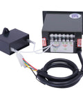 Angled view of 250W 110V AC gear motor with variable-speed controller and mounting bracket; multi-wire harness