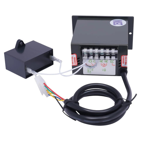 Angled view of 250W 110V AC gear motor with variable-speed controller and mounting bracket; multi-wire harness