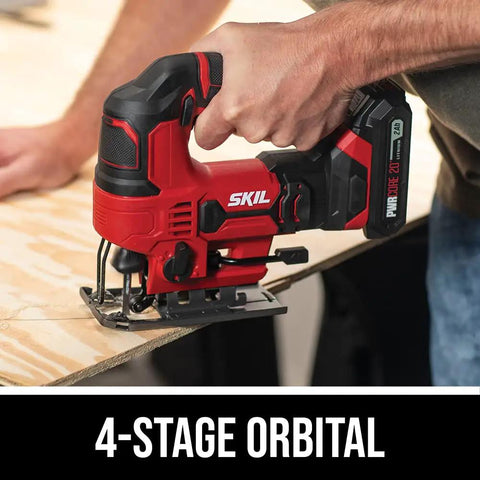 Snag This 20V Cordless Jigsaw With Battery And Fast Charger For Knocking Out Clean Straight And Curved Cuts Heavy Duty Workhorse Power Saw For Weekend Builders And Pros being used on plywood.