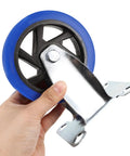 Hassle Free Heavy Duty Directional Plate Casters Featuring 5 Inch Black Rubber Wheels And Silent Non Swivel Design For Dead Simple Rolling On Trolleys Workbenches And Shop Carts shown with blue rubber wheel.