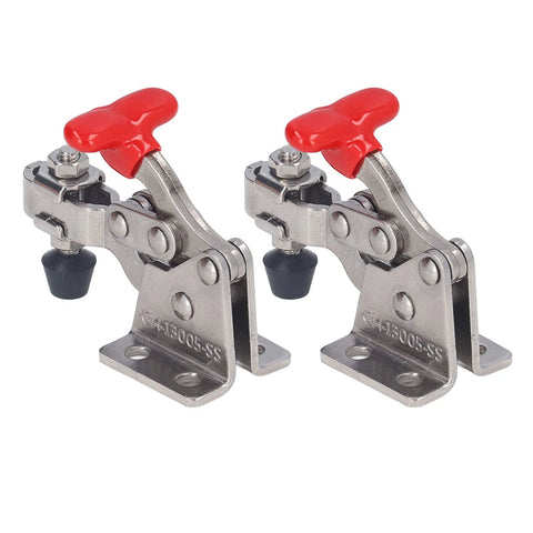 Pair of Fast Release Vertical Toggle Clamp For Woodworking, Quick Release Hold Down Clamp, Adjustable Opening, 150 Lb Capacity, Beefy 304 Stainless Steel Build, Ideal For Jigs, Fixtures And Workholding