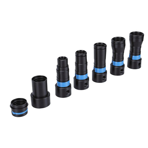 Oppwong 5pcs Vacuum Hose Adapters Dust Collection Quick Connectors With Rotating Clips Exhaust Valve showcasing various sizes for easy installation.
