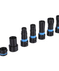 Glaeptio 7 Piece Dust Collection Hose Adapters Kit With Storage Case featuring six black and blue connectors for vacuum and power tools.